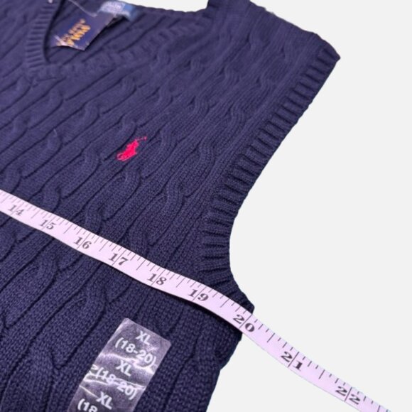 POLO by Ralph Lauren Schoolboy Blue Cable Knit Vest Sweater (Size L 18/20Y) - Picture 7 of 7